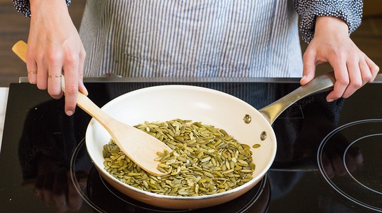 Toast the pumpkin seeds Toast the pumpkin seeds