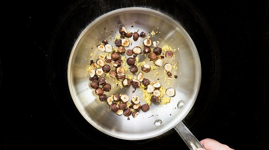 Toast the hazelnuts Toast the hazelnuts