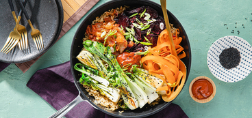 Korean BiBimBap with Gochujang Roasted Beets & Crispy Seeded Rice
