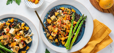 Moroccan Tofu with Asparagus & Herby Chermoula Sauce