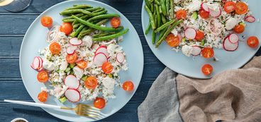 Summer Vegetable Pilaf with Cashew Cheese & Citrus Marinated Tomatoes