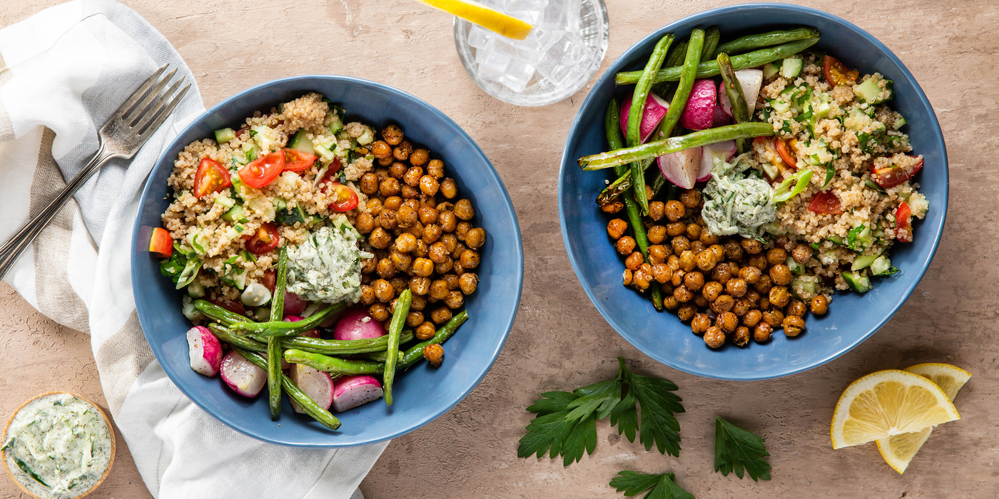 Quinoa Tabouli with Roasted Vegetables & Tzatziki Sauce