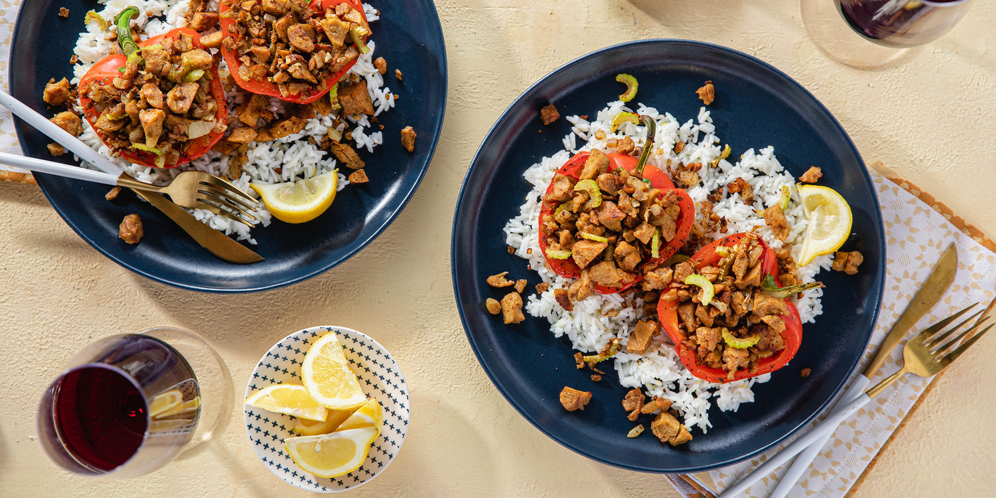 Palestinian Stuffed Peppers with Lemon Rice & Dried Fruit