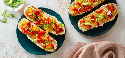 Curried Cauliflower Tartine with Hummus & Roasted Red Peppers