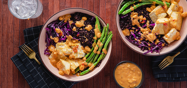 Tofu Peanut Stir-Fry with Charred Green Beans & Midnight Grains