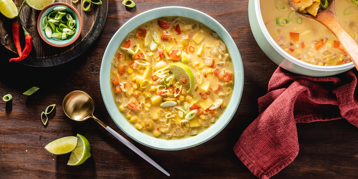 Spicy Thai Coconut Corn Chowder with Fresh Chile & Lime