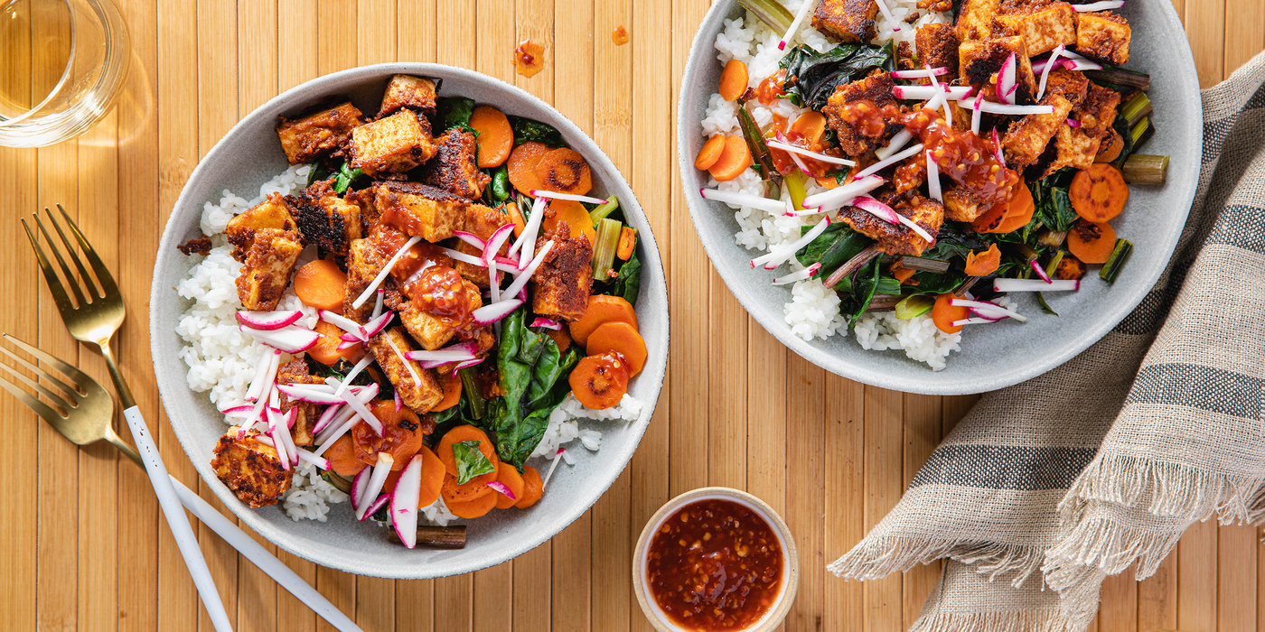 Almond Butter Tofu with Rainbow Chard & Carrots