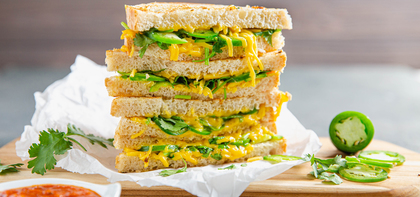 Jalapeño & Garlic Grilled Cheese Sandwiches with Tomato Chutney