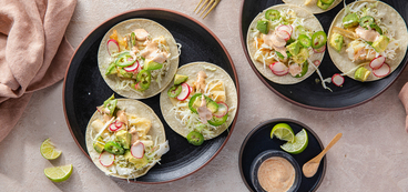 Crispy Hearts of Palm Tacos with Avocado Salsa & Chipotle Ranch