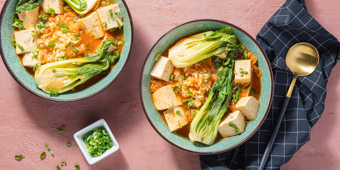 Kimchi Tofu Stew with Bok Choy & Sticky Rice