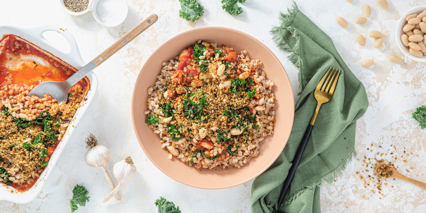 Butter Roasted Tomato Gratin with Farro & Garlic Breadcrumbs-image