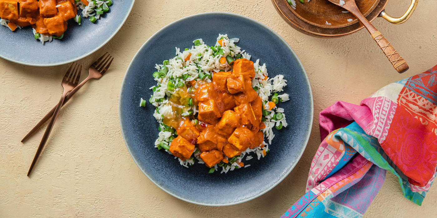 Indian Butter Tofu with Vegetable Biryani & Mango Chutney