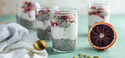 Blood Orange Chia Pudding with Pumpkin Seeds & Vanilla Yogurt