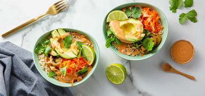 Brown Rice Banh Mi Bowls with Avocado & Peanut Sauce