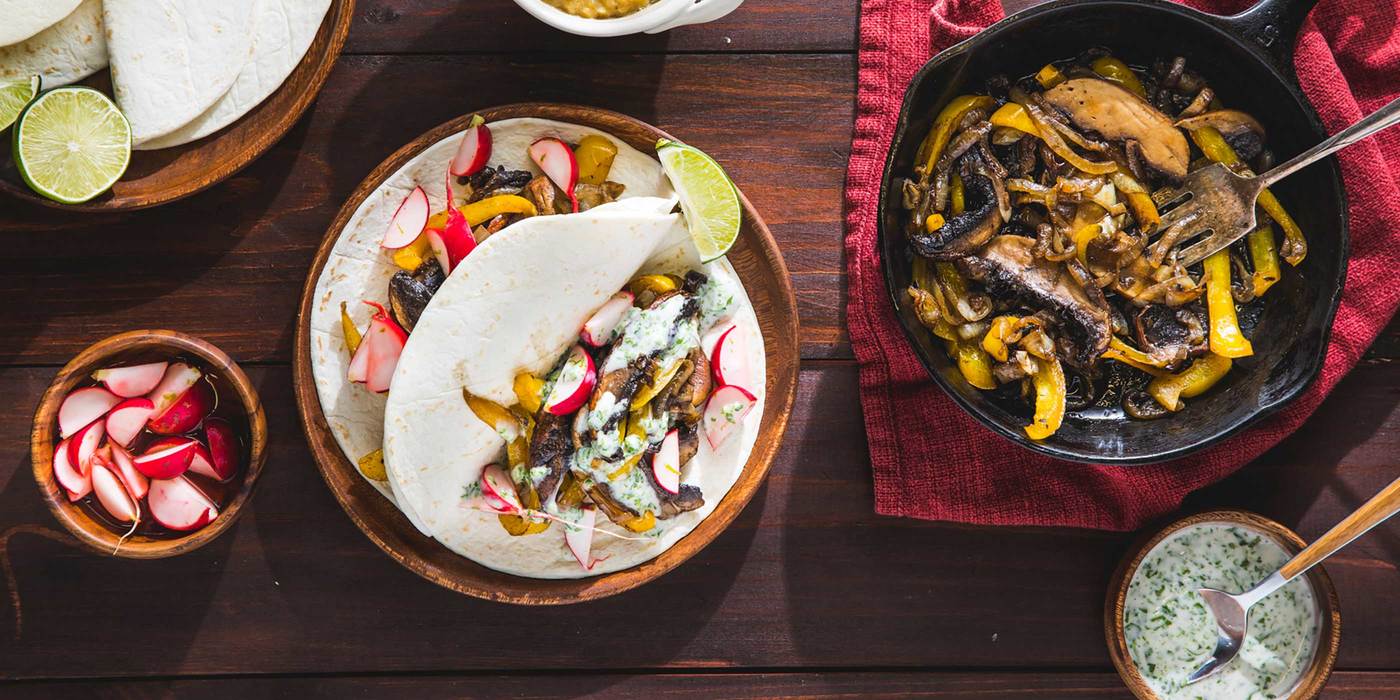 Portobello Fajitas with Cilantro Sauce and Lime Radishes