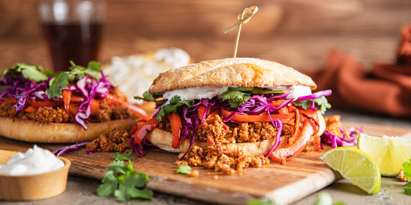 Veggie Tortas with Cauliflower Walnut Meat & Garlic Aioli