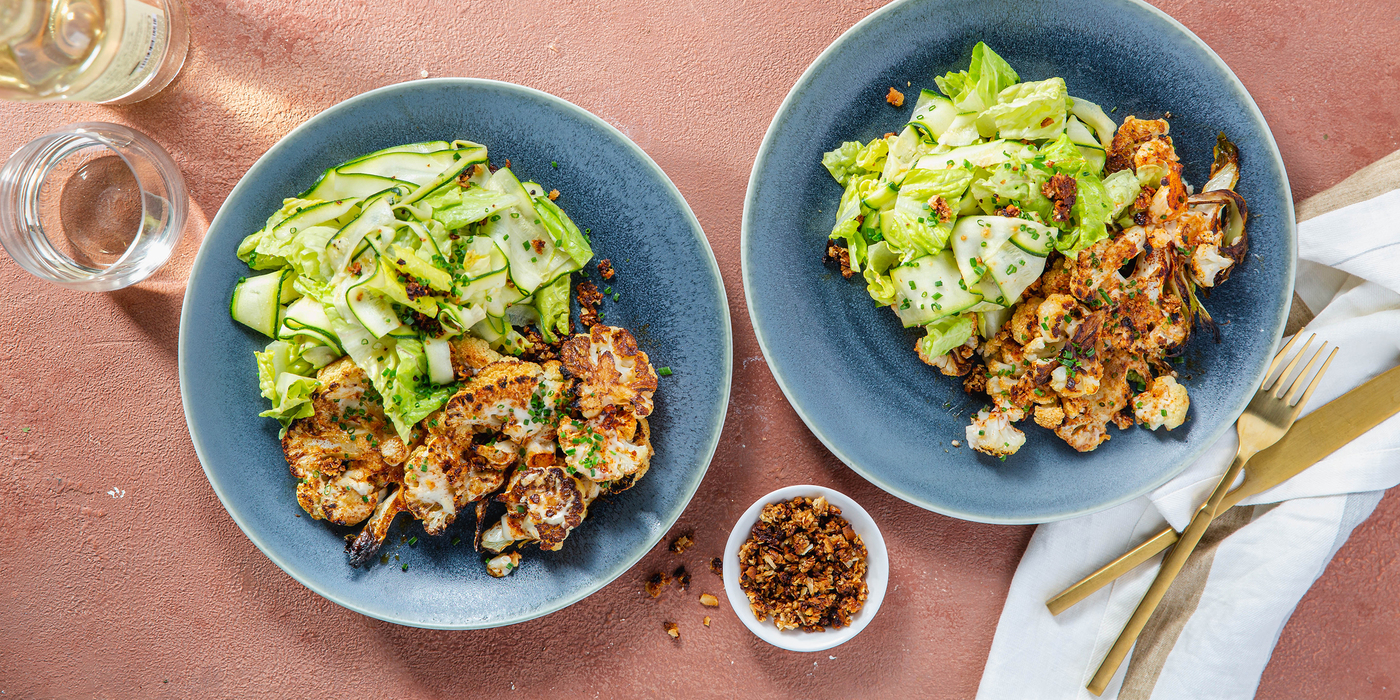 Loaded Cauliflower Steaks with Coconut Bacon & Chives