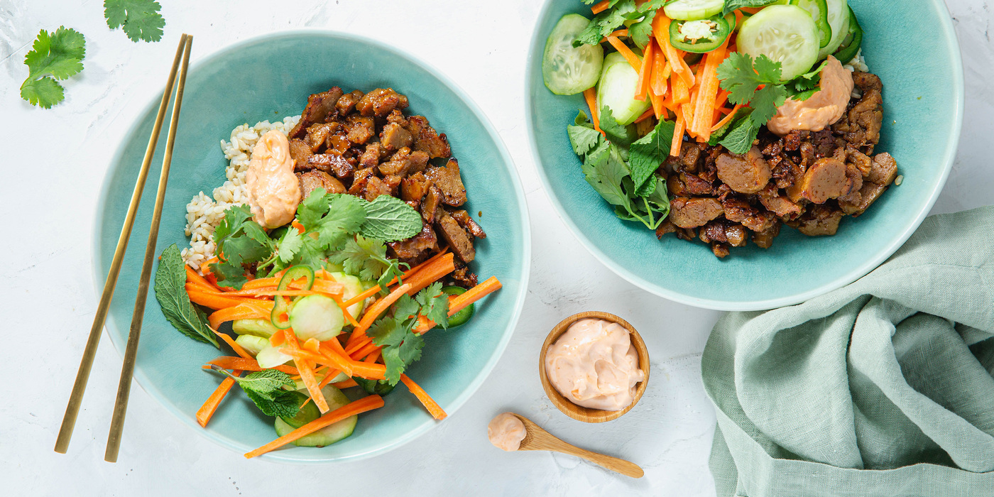 Vietnamese Seitan with Pickled Vegetables & Brown Rice