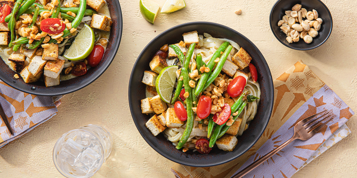 Green Curry Noodles with Basil & Thai Tomato Salad