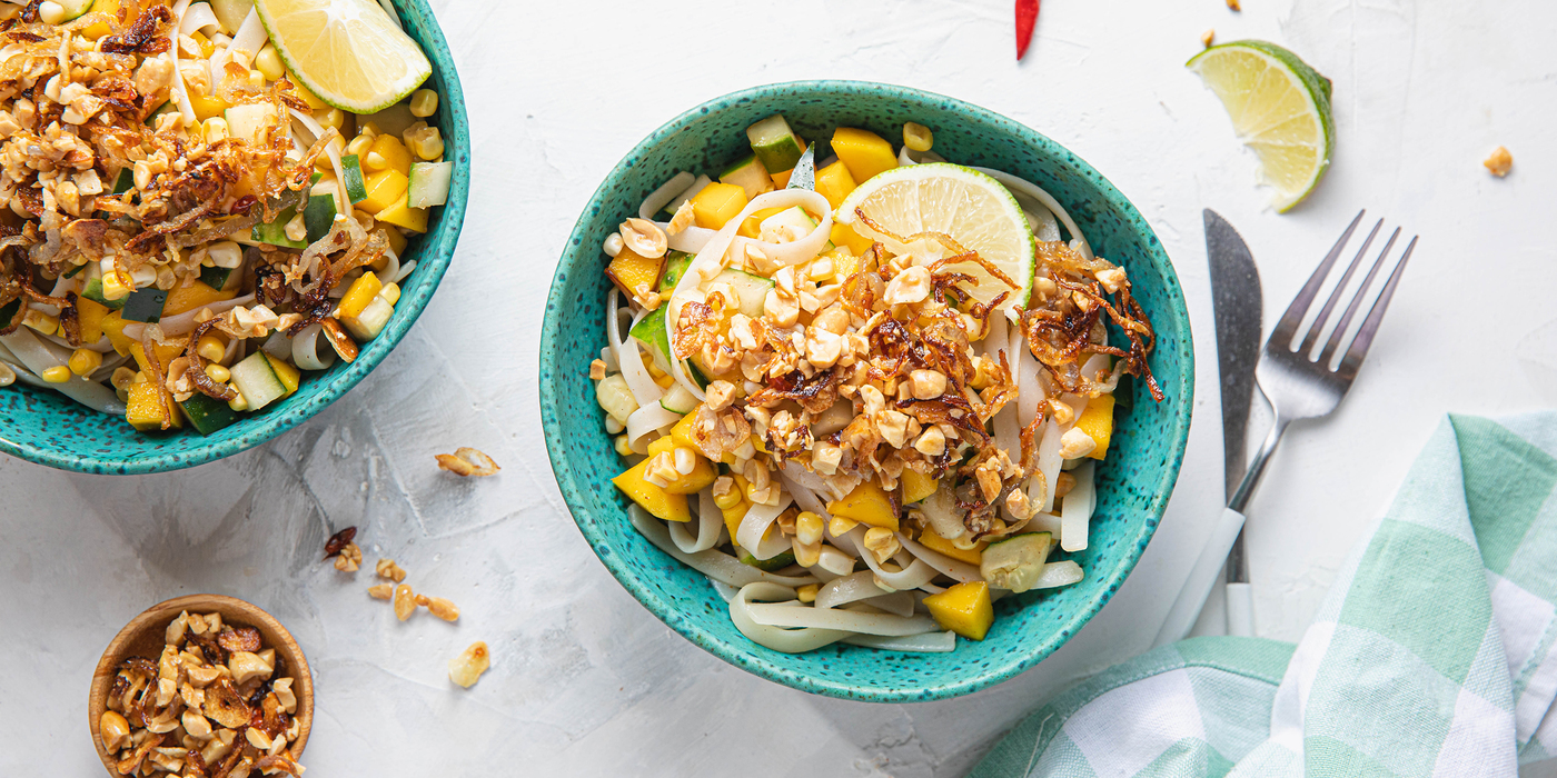 Chilled Mango Tamarind Noodles with Toasted Peanuts & Thai Chile Sizzle