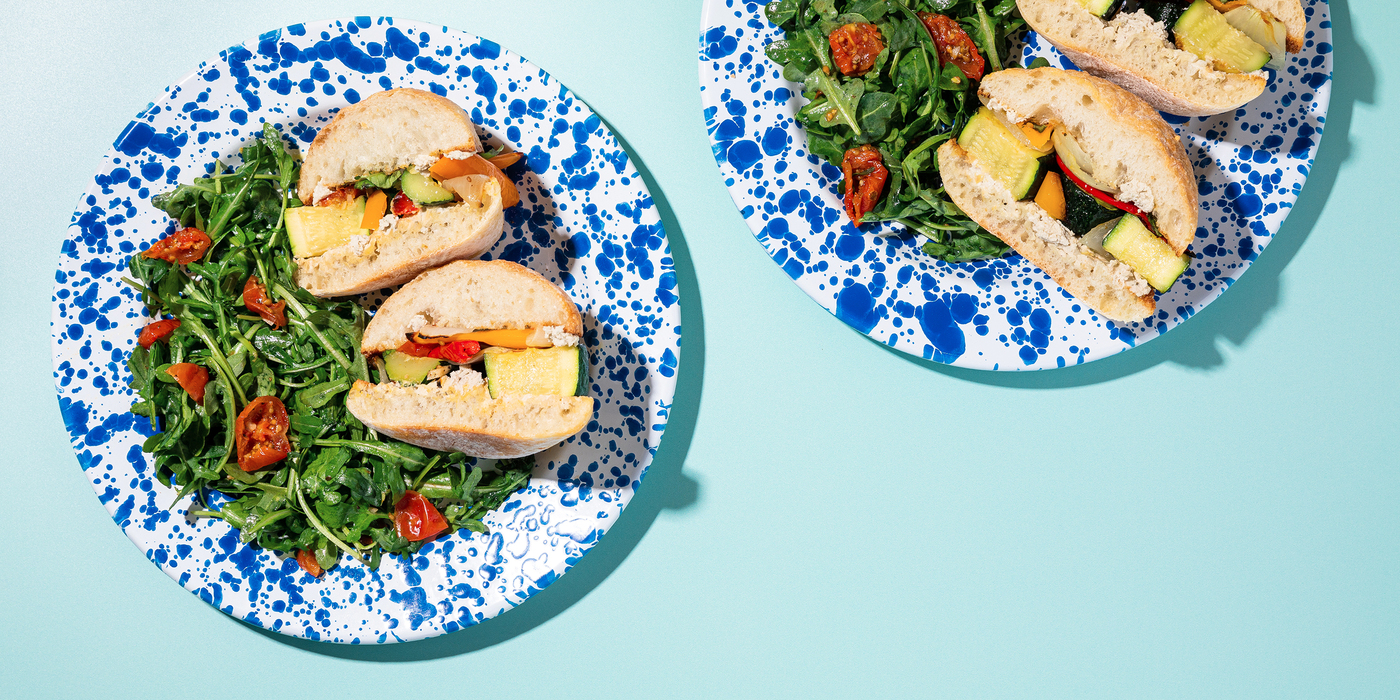 Summer Vegetable Ciabatta with Cashew Cheese & Roasted Tomato Vinaigrette