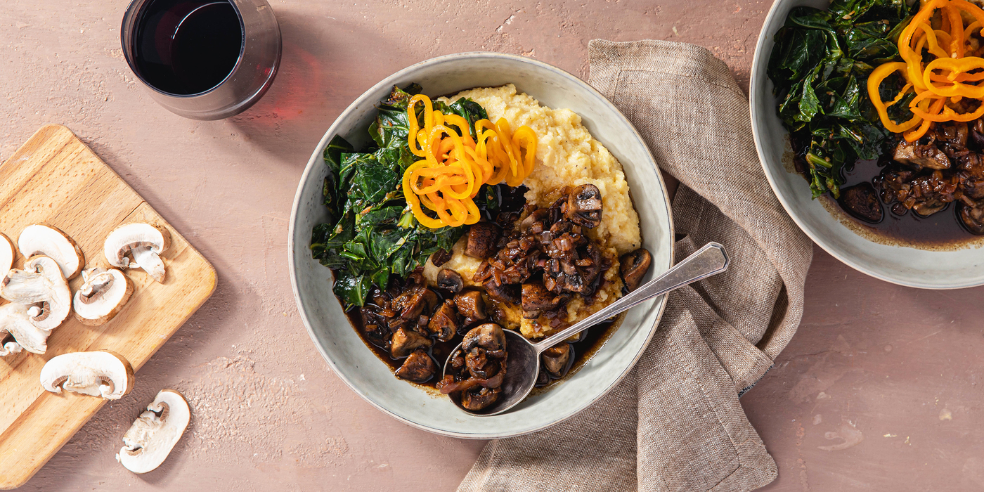 Creamy Mushroom Polenta with Worcestershire Butter & Pickled Peppers