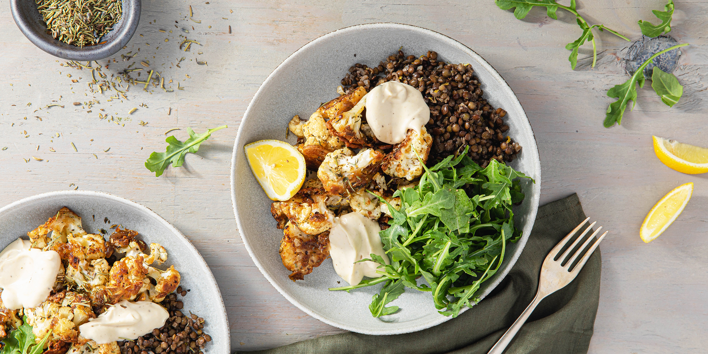 Provençal Fried Cauliflower with Green Lentils & Dijonnaise