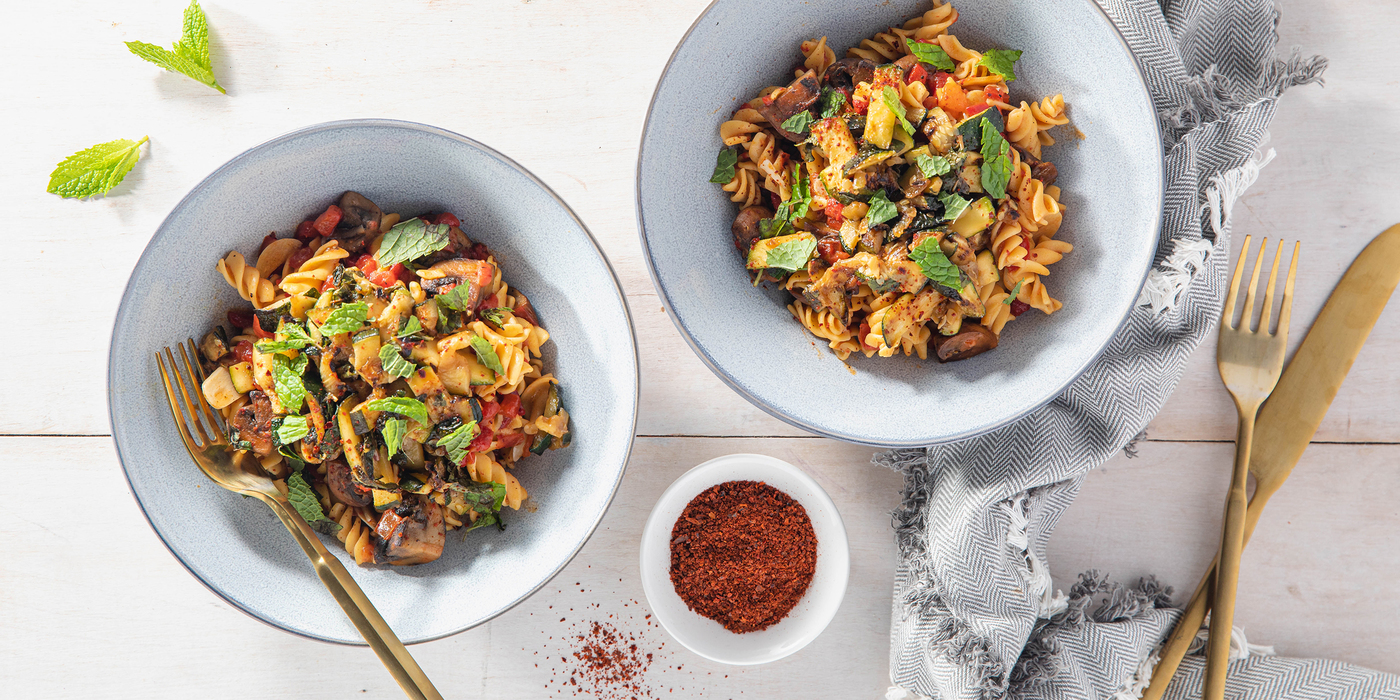 Garden Cacciatore Pasta with Zucchini Escabeche & Mint