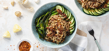 Szechuan Dan Dan Noodles with Gai Lan & Citrusy Cucumber