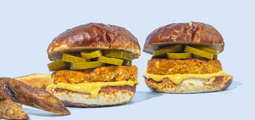 Vibrant Veggie Burgers with Curry Crema & Fries