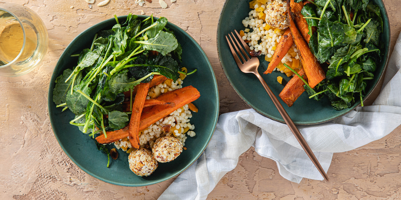 Apricot Couscous with Cumin Glazed Carrots & Cashew Cheese