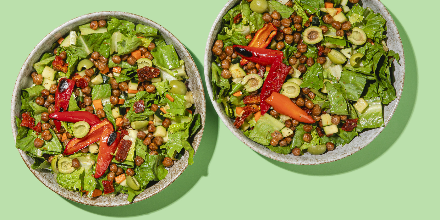 Chopped Antipasti Salads with Crispy Chickpeas & Sun-Dried Tomato Vinaigrette