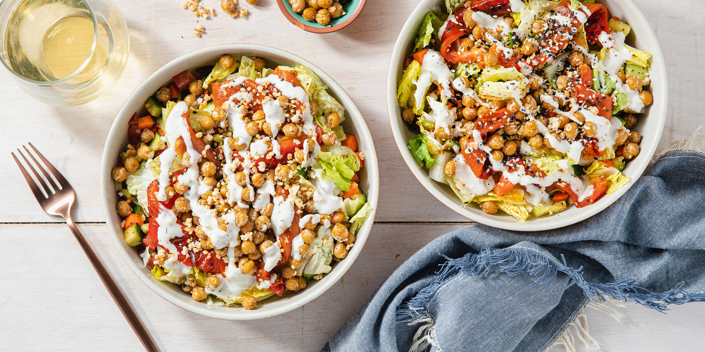 Chopped Antipasti Salads with Crispy Chickpeas & Sun-Dried Tomato Vinaigrette