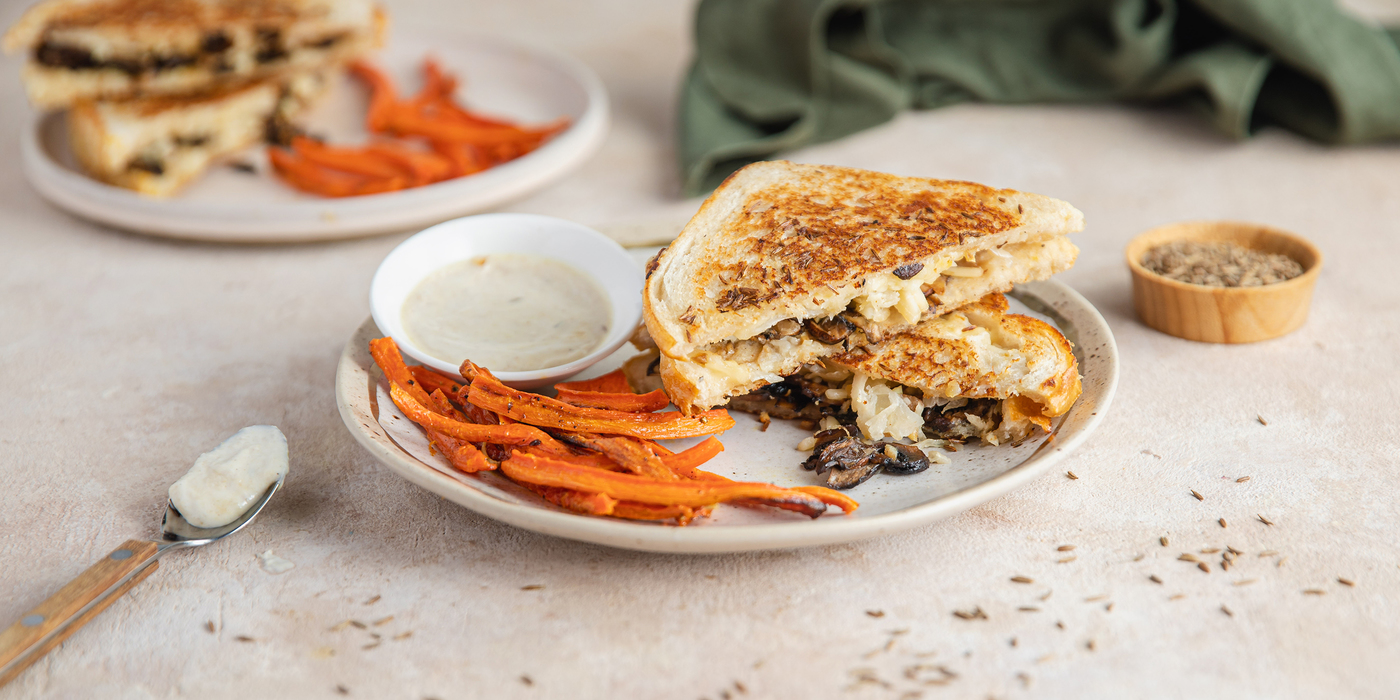 Mushroom Reuben with Carrot Fries & Horseradish Mayo