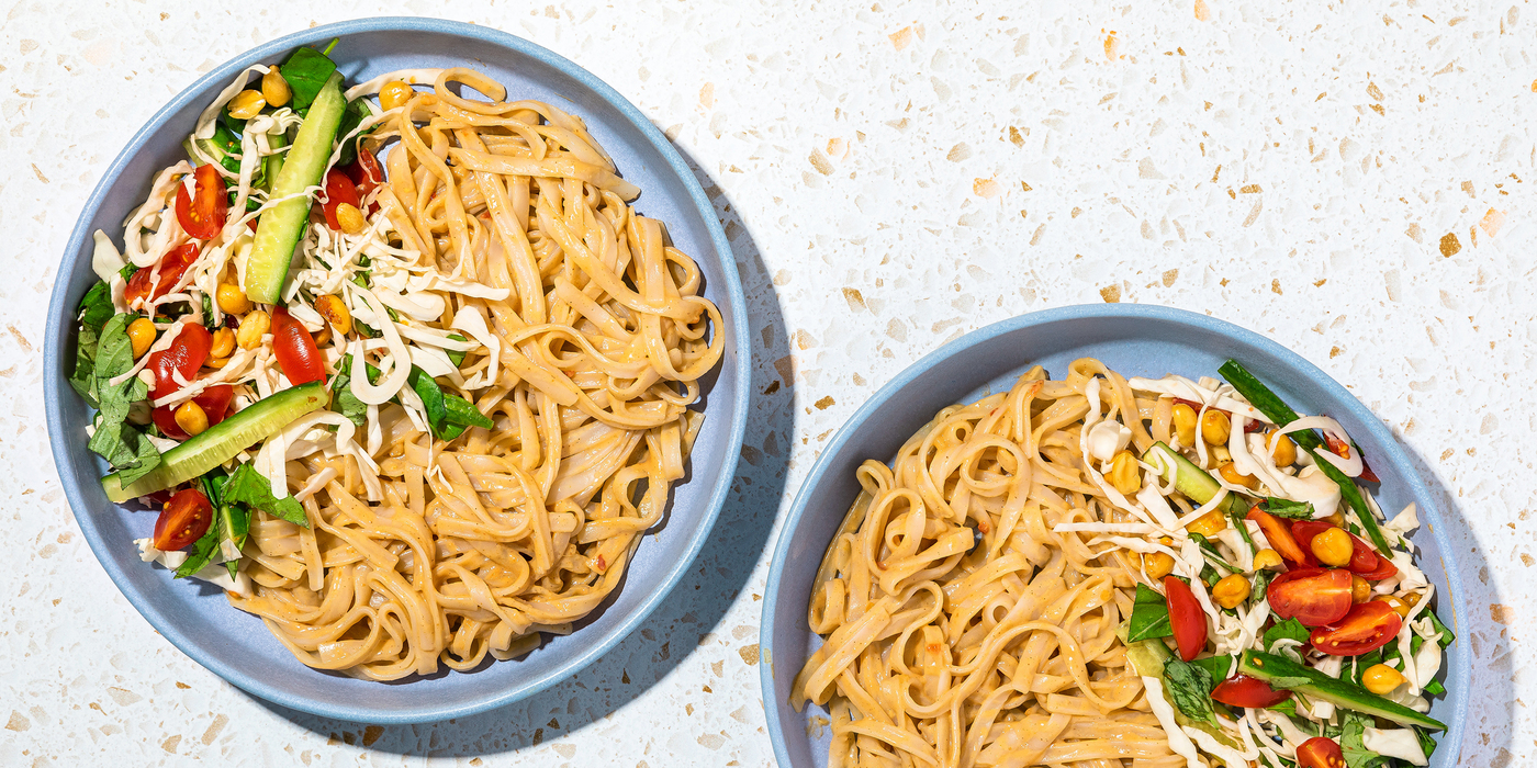 Creamy Peanut Noodles with Basil & Thai Tomato Salad