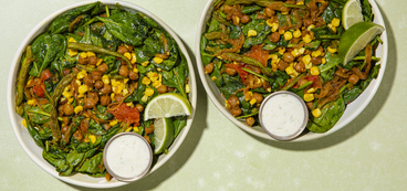 Makai Palak Salads with Roasted Corn & Lime Yogurt