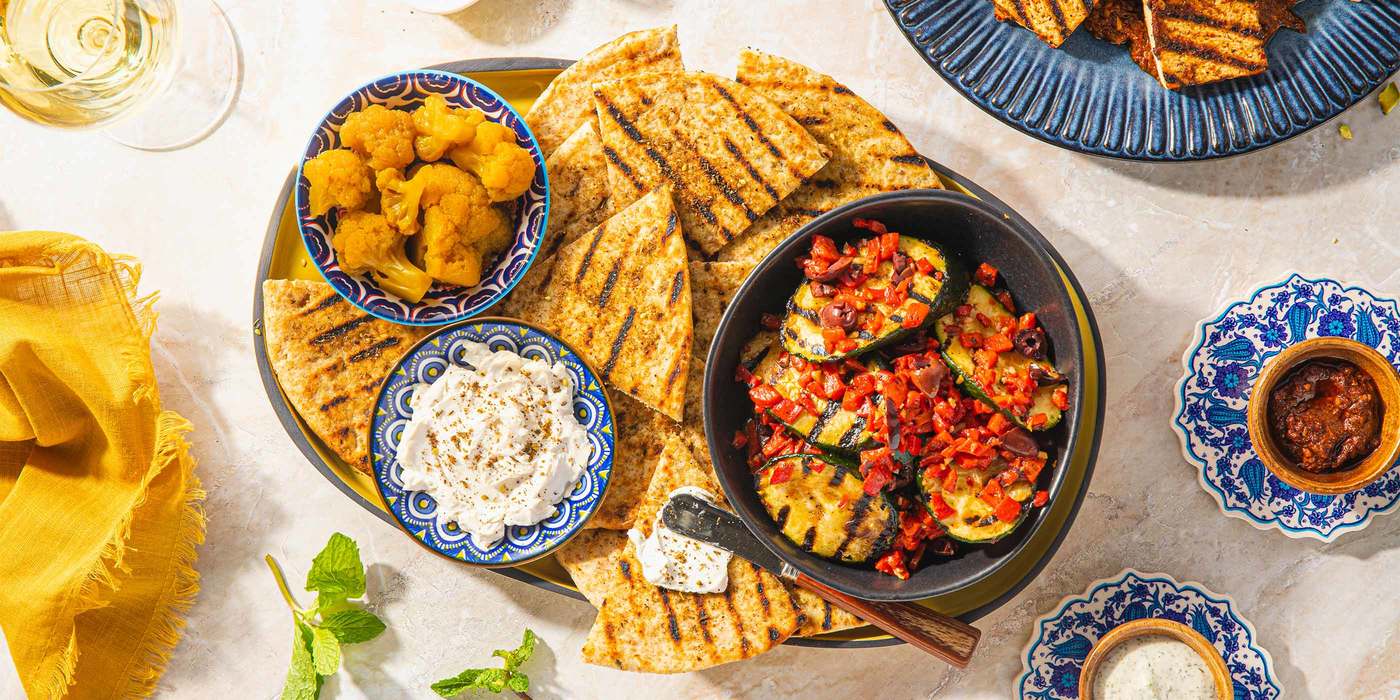 Grilled Zucchini Mezze with Cashew Cheese & Za'atar Flatbreads