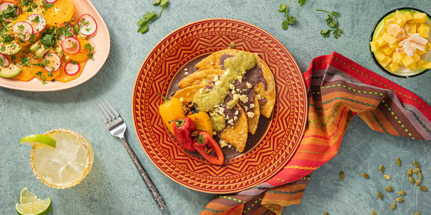 Enfrijoladas with Cumin Spiced Sweet Potato & Tomatillo Salsa