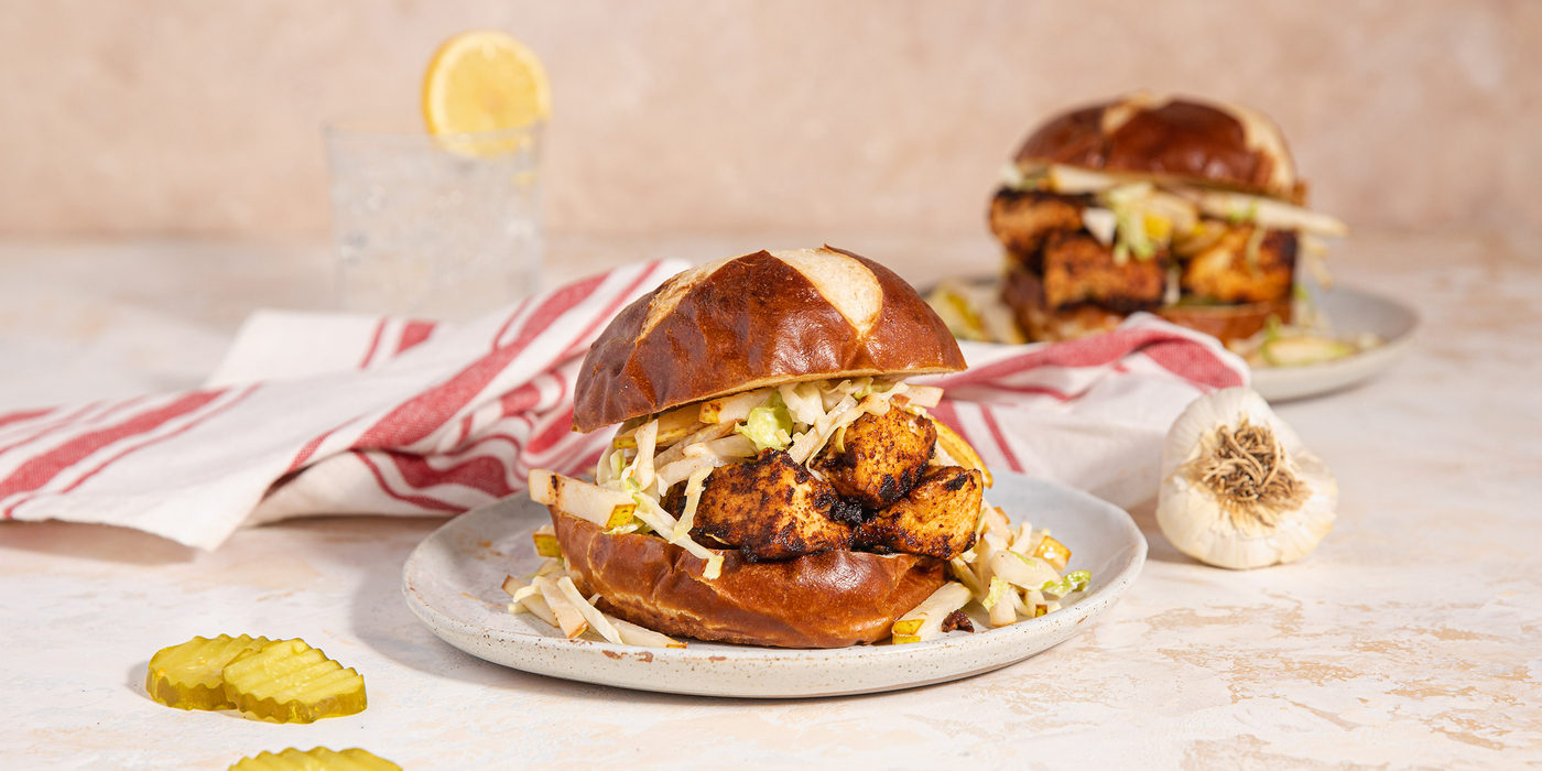 Nashville Hot Fried Tofu Sandwiches with Creamy Cabbage & Pear Slaw