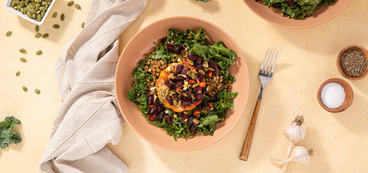 Vibrant Veggie Burger with Lentil Salad & Roasted Roots