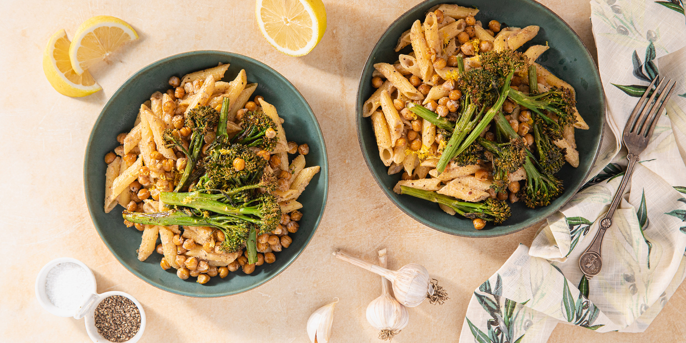 Cacio e Pepe with Roasted Broccolini & Crispy Chickpeas