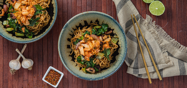 Stir-Fried Miso Ramen maple-glazed radish, kimchi