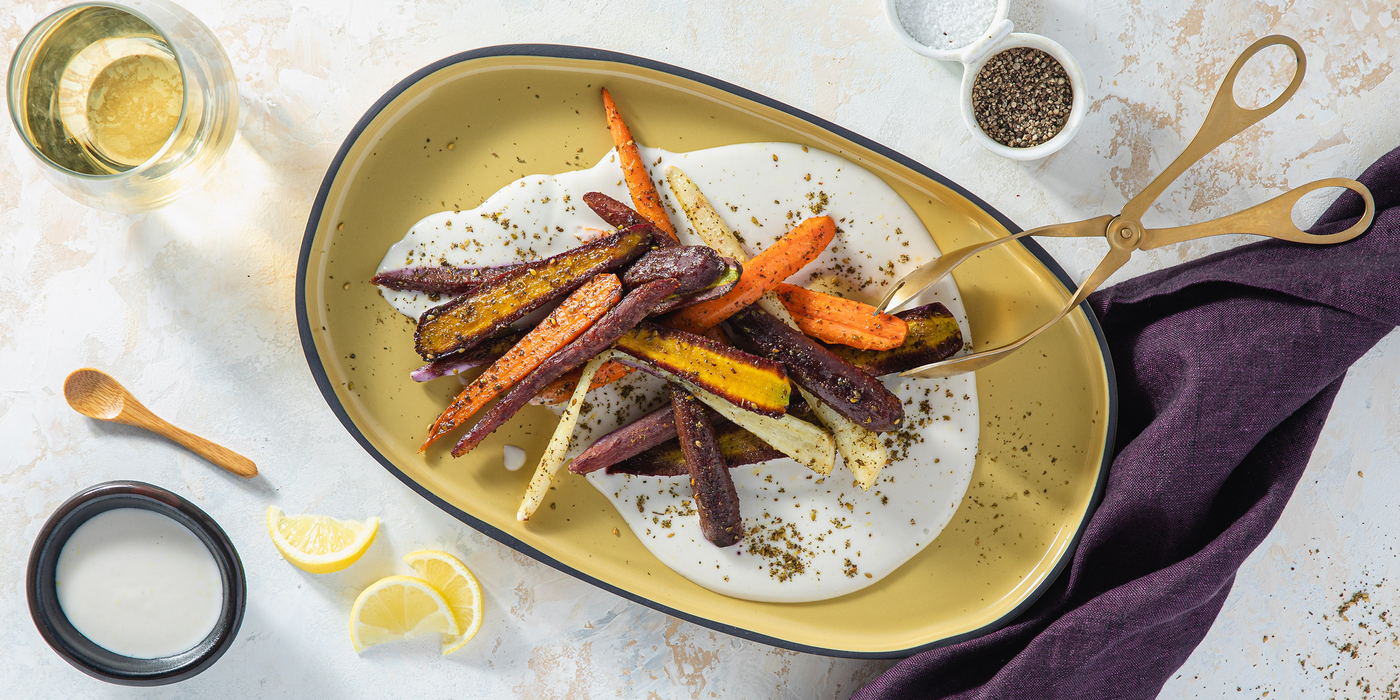 Roasted Rainbow Carrots with Za’atar & Lemon Yogurt