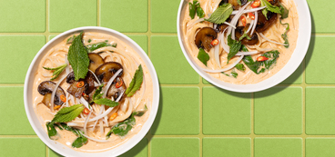 Thai Noodle Soup red curry, crispy mushrooms