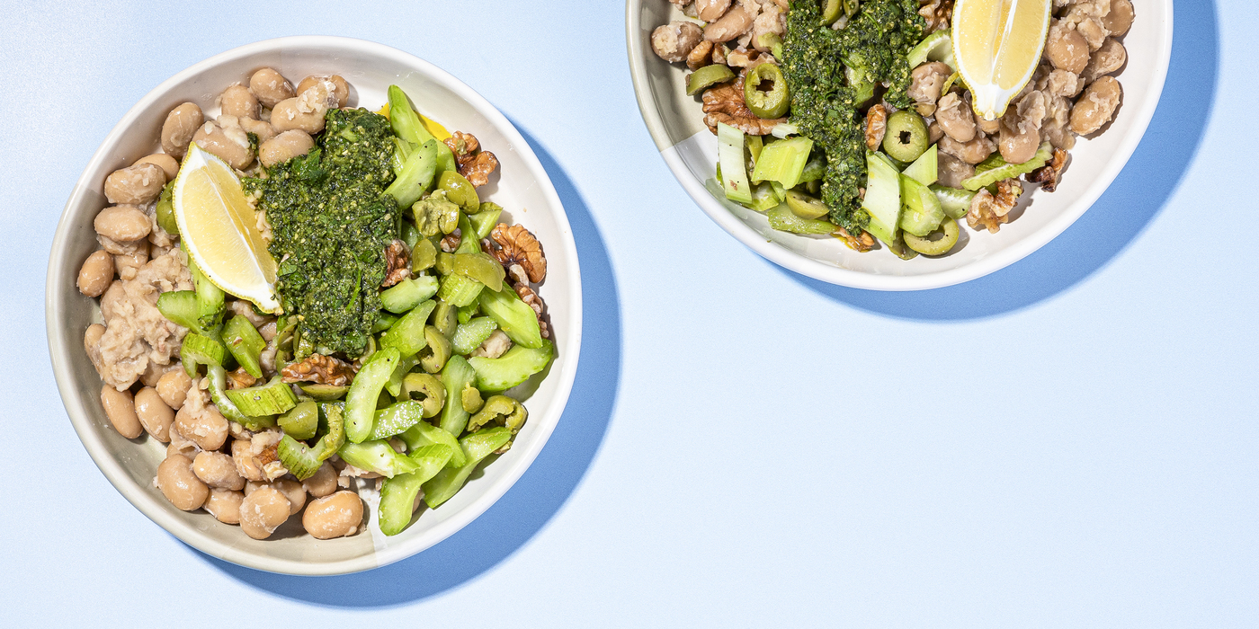 Creamy Butter Beans with Herb Pistou & Celery Walnut Salad-image