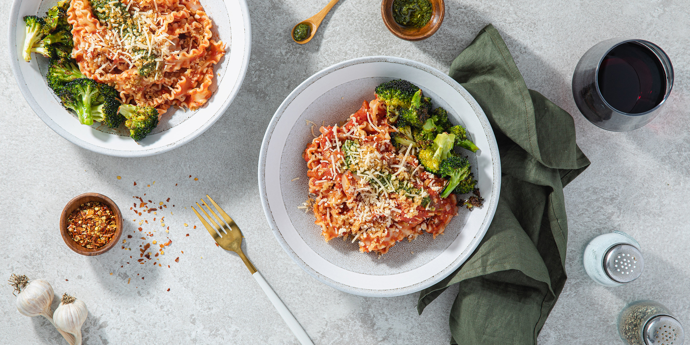 Mafaldine Arrabbiata with Roasted Broccoli & Basil Pesto-image