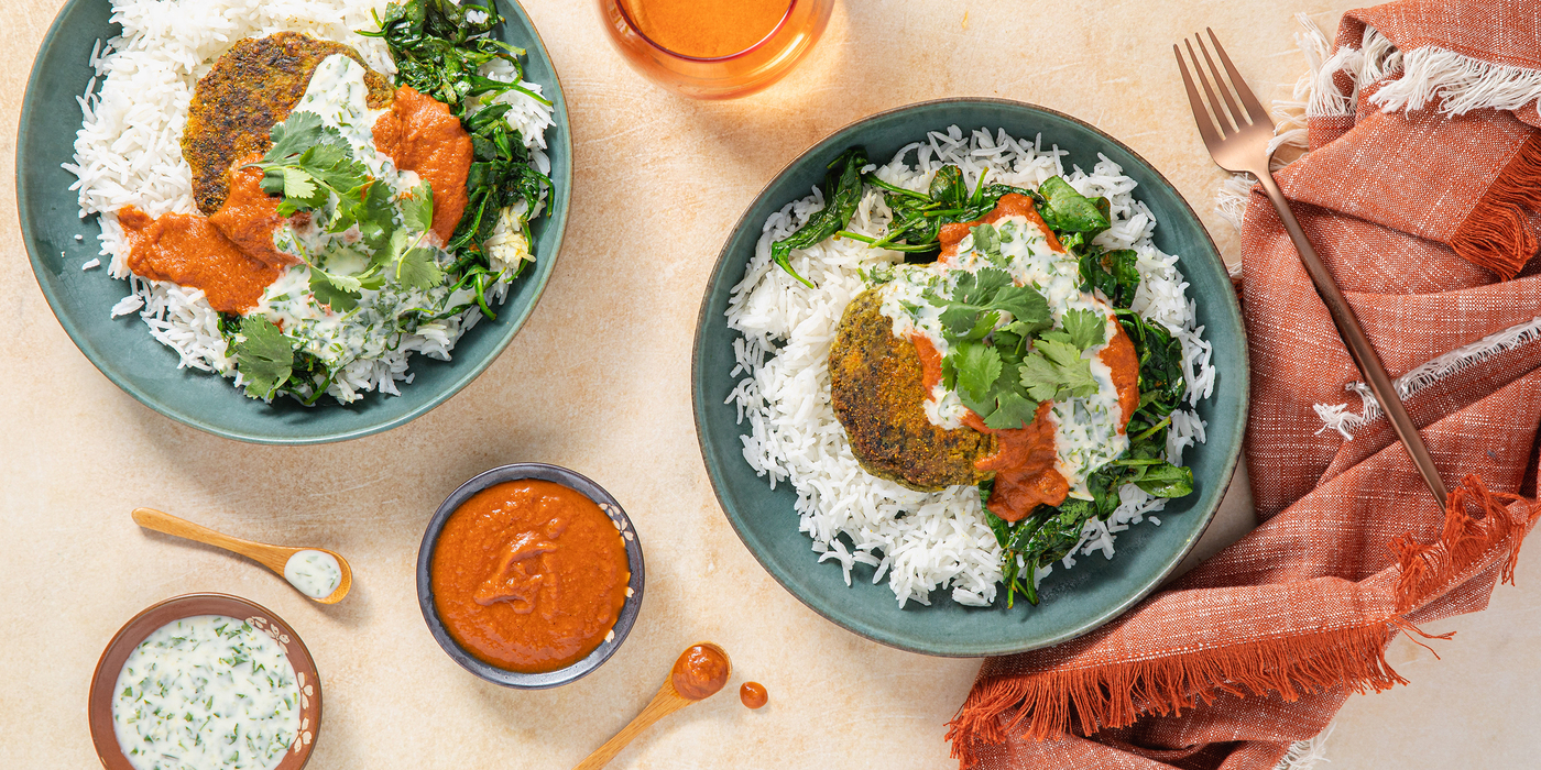 Aloo Tikki Style Patty with Basmati Rice & Cilantro Raita