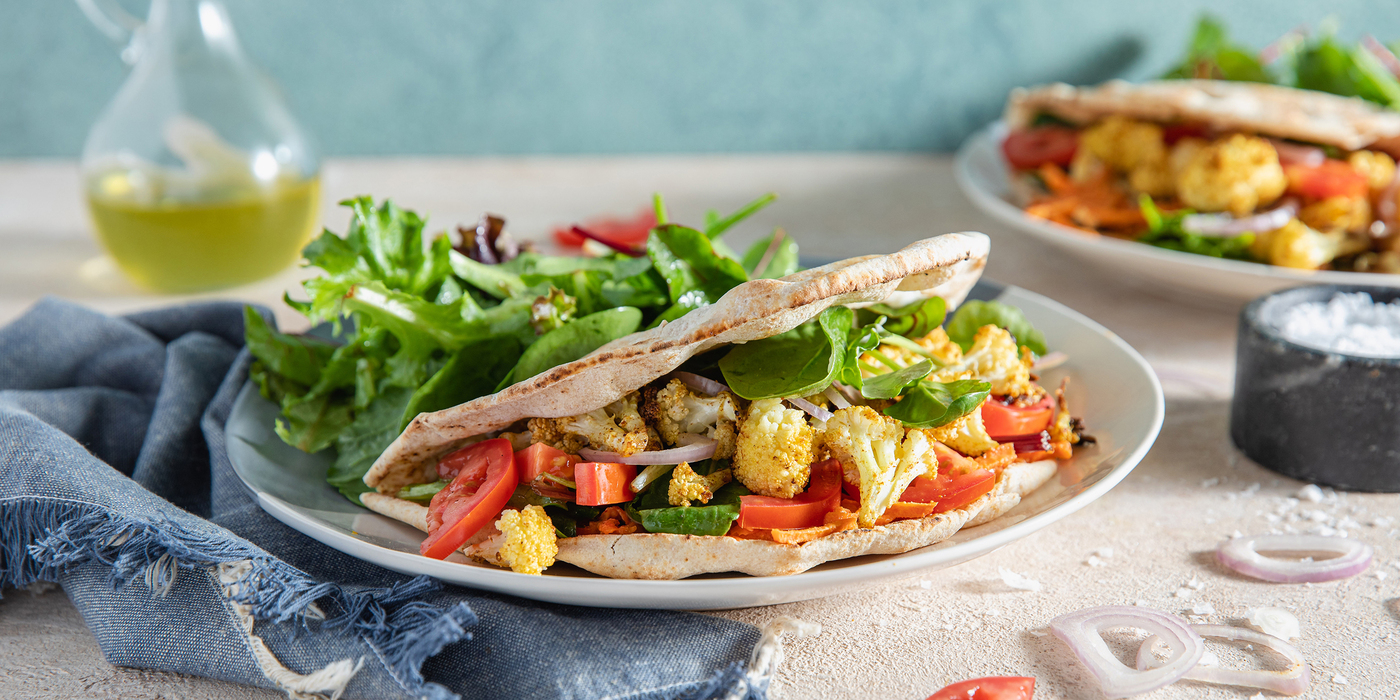 Cauliflower Shawarma with Harissa Carrot Slaw & Garlic Aioli