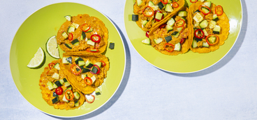 Indian Butter Chickpea Tacos with Cucumber-Mango Chutney