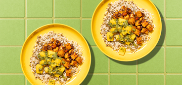 Salsa Macha Tofu brown rice, French green lentils, mango mojo verde